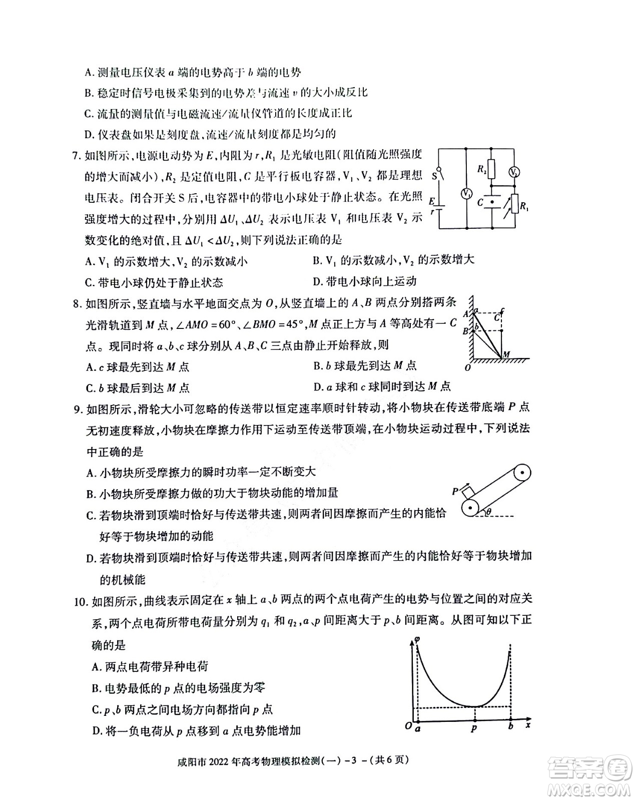 咸陽市2022年高考模擬檢測(cè)一物理試題及答案