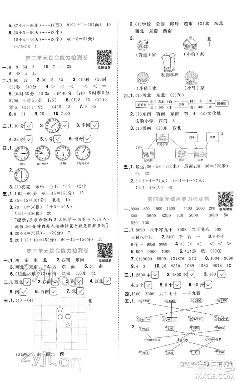 江西教育出版社2022陽光同學(xué)課時(shí)優(yōu)化作業(yè)二年級(jí)數(shù)學(xué)下冊(cè)SJ蘇教版答案