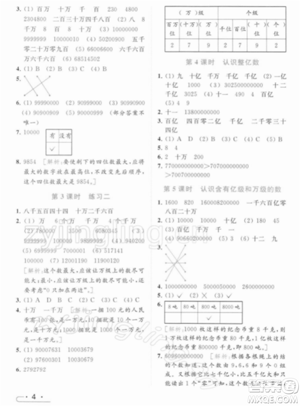 北京教育出版社2022亮點給力提優(yōu)課時作業(yè)本四年級數(shù)學(xué)下冊江蘇版參考答案