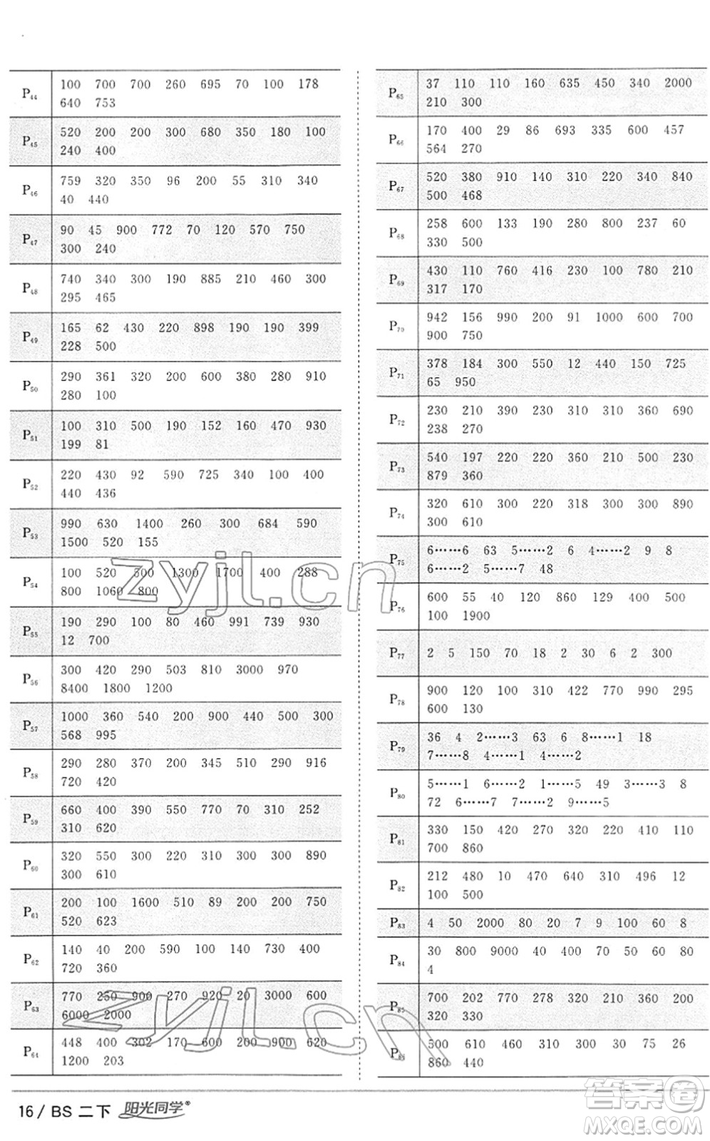 江西教育出版社2022陽光同學(xué)課時(shí)優(yōu)化作業(yè)二年級(jí)數(shù)學(xué)下冊(cè)BS北師版答案