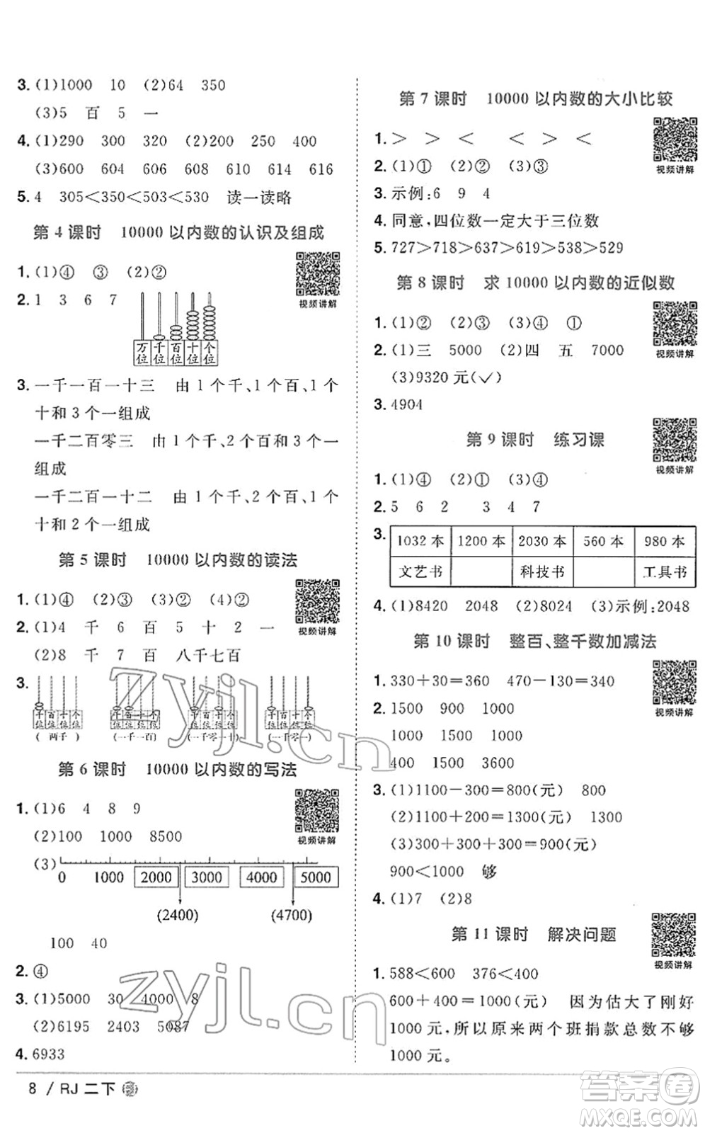 福建少年兒童出版社2022陽光同學(xué)課時(shí)優(yōu)化作業(yè)二年級(jí)數(shù)學(xué)下冊(cè)RJ人教版福建專版答案