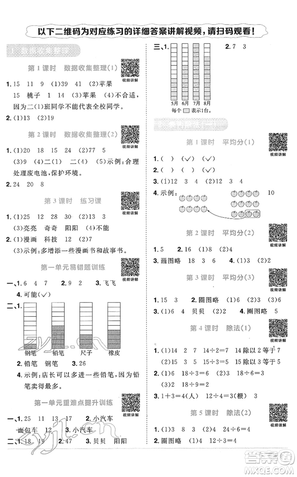 江西教育出版社2022陽光同學(xué)課時優(yōu)化作業(yè)二年級數(shù)學(xué)下冊RJ人教版菏澤專版答案