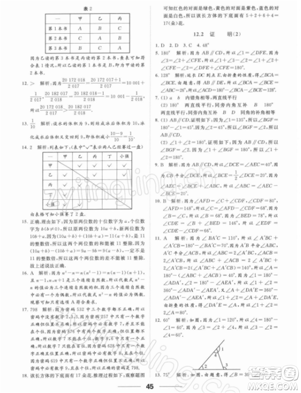 云南美術出版社2022亮點給力提優(yōu)課時作業(yè)本七年級數(shù)學下冊蘇科版參考答案