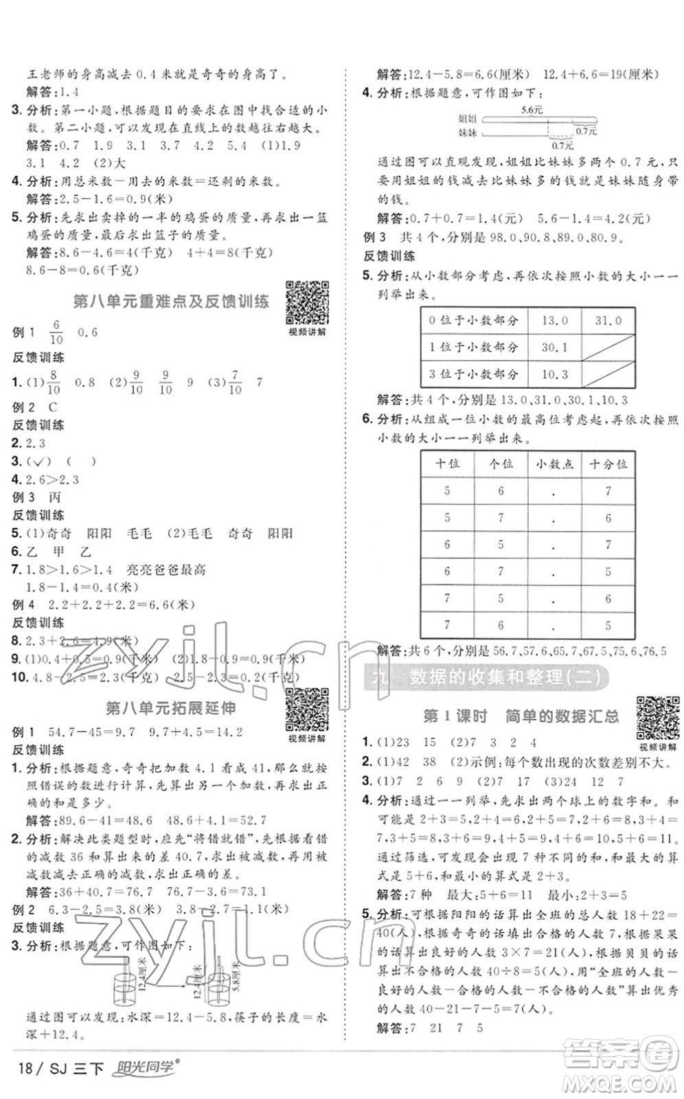 江西教育出版社2022陽光同學(xué)課時優(yōu)化作業(yè)三年級數(shù)學(xué)下冊SJ蘇教版答案