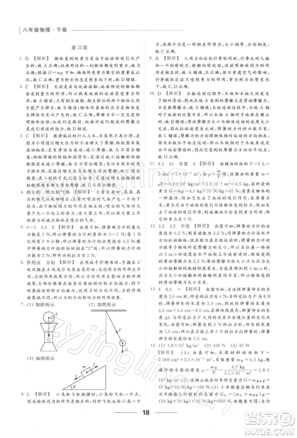 云南美術(shù)出版社2022亮點給力提優(yōu)課時作業(yè)本八年級物理下冊蘇科版參考答案