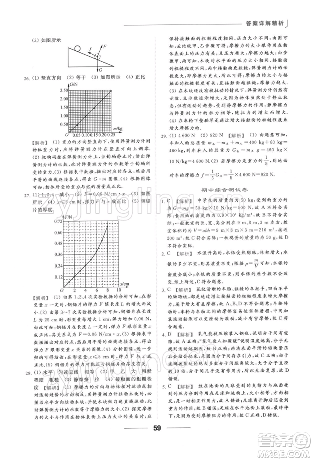 云南美術(shù)出版社2022亮點給力提優(yōu)課時作業(yè)本八年級物理下冊蘇科版參考答案