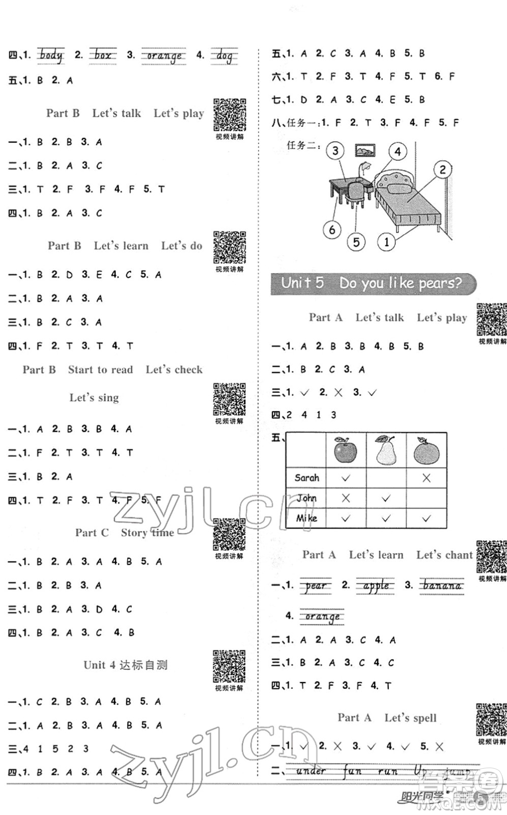 江西教育出版社2022陽(yáng)光同學(xué)課時(shí)優(yōu)化作業(yè)三年級(jí)英語(yǔ)下冊(cè)PEP版答案