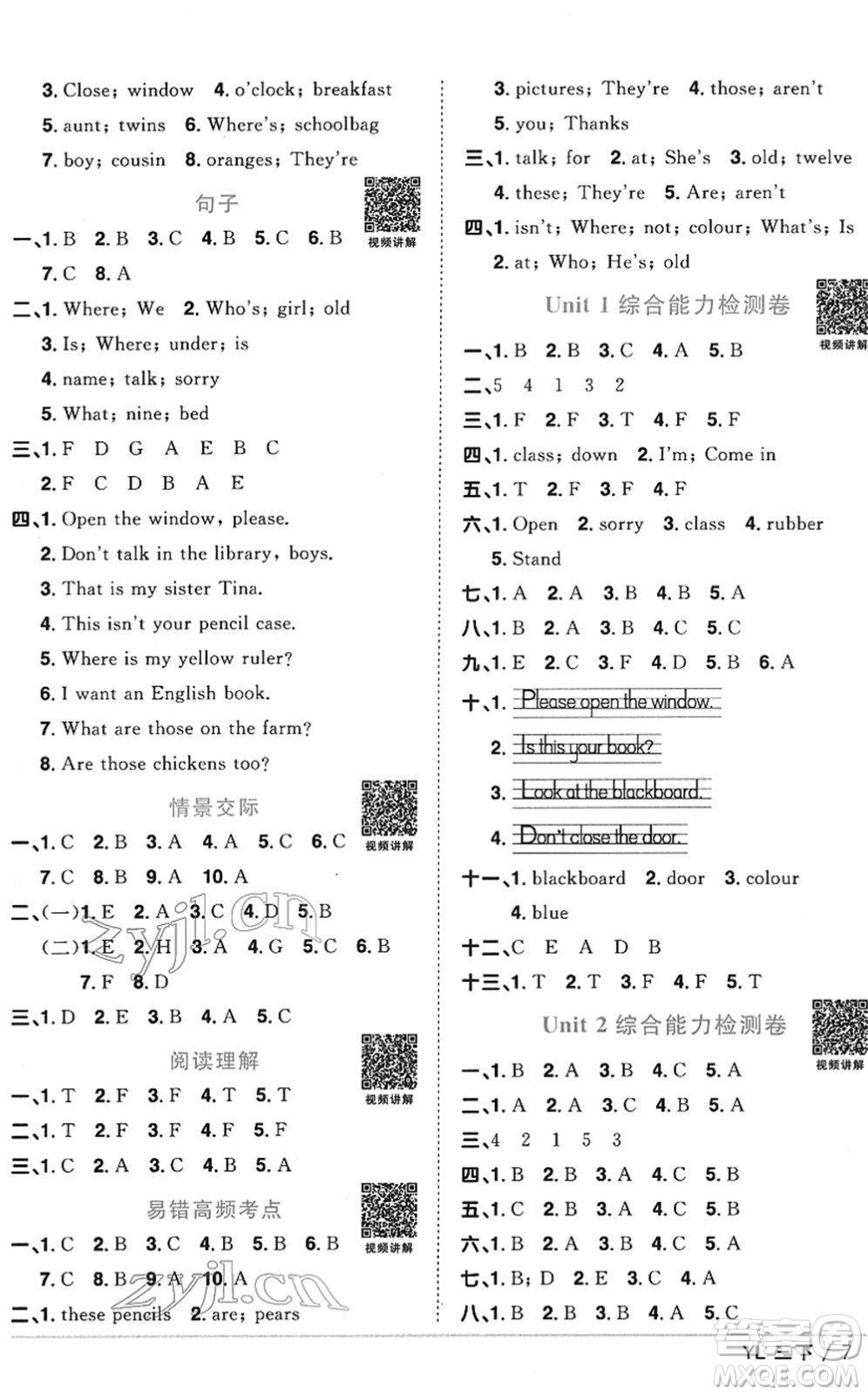 江西教育出版社2022陽(yáng)光同學(xué)課時(shí)優(yōu)化作業(yè)三年級(jí)英語(yǔ)下冊(cè)YL譯林版答案