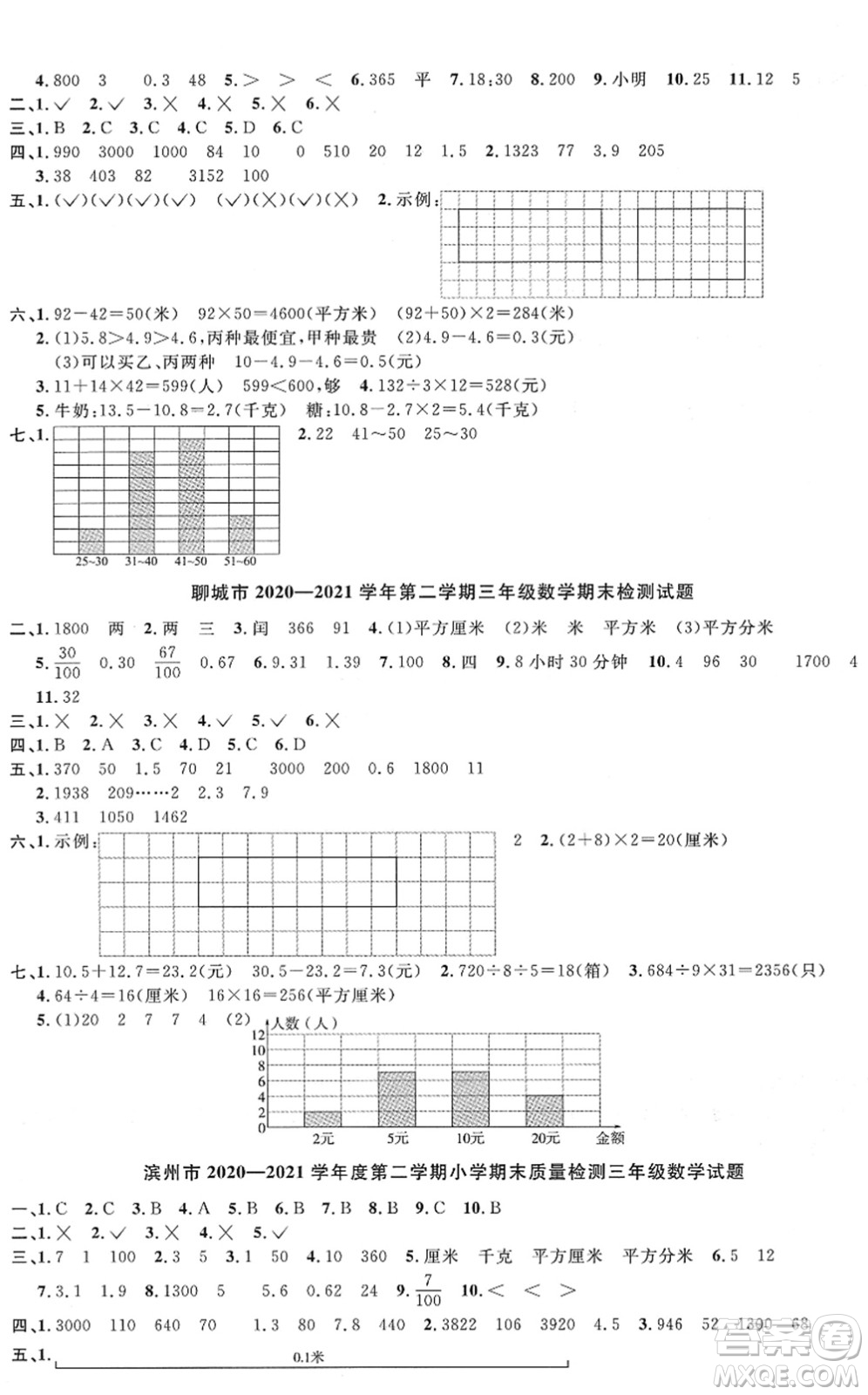 江西教育出版社2022陽光同學(xué)課時(shí)優(yōu)化作業(yè)三年級(jí)數(shù)學(xué)下冊(cè)QD青島版答案