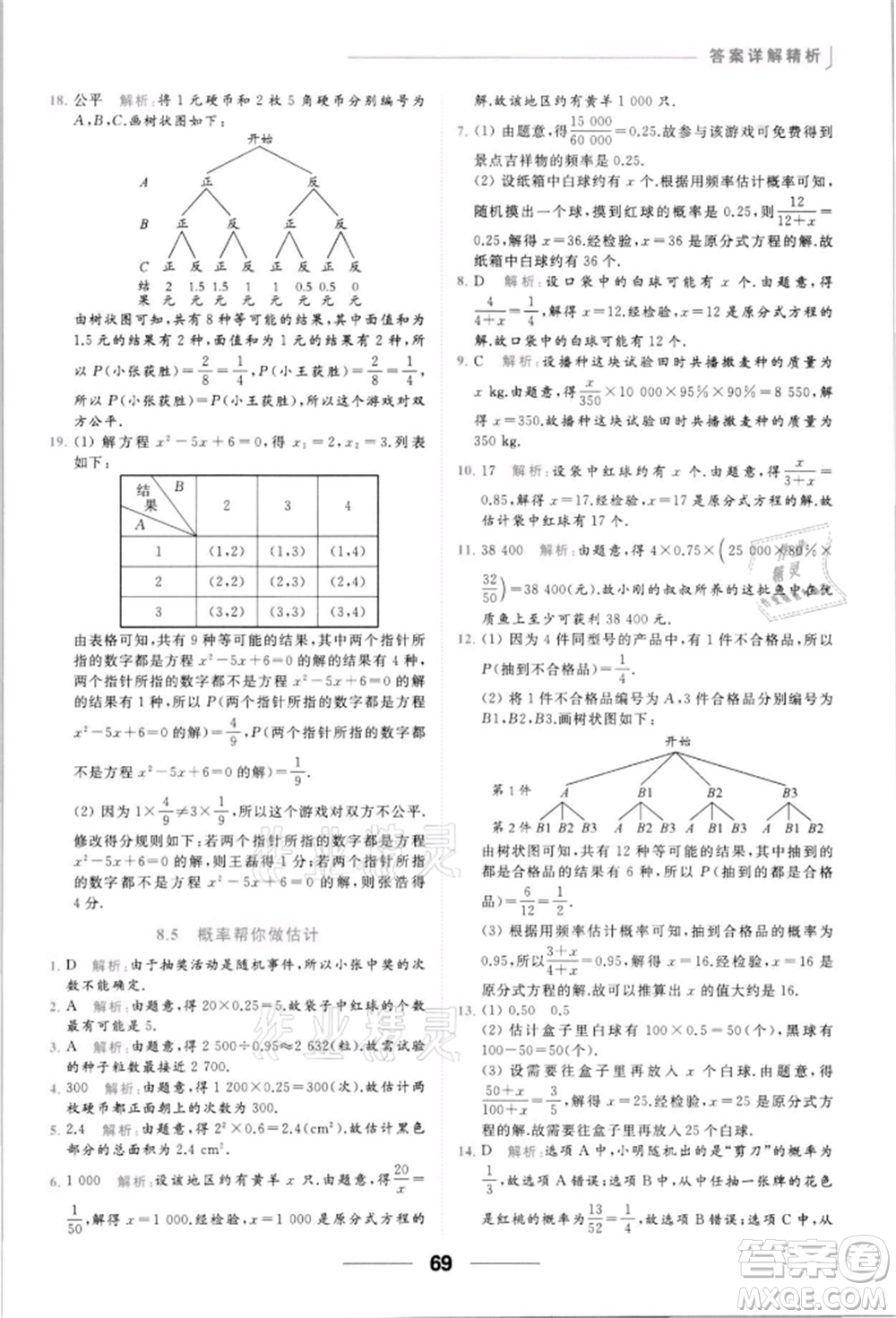 云南美術出版社2022亮點給力提優(yōu)課時作業(yè)本九年級數學下冊蘇科版參考答案