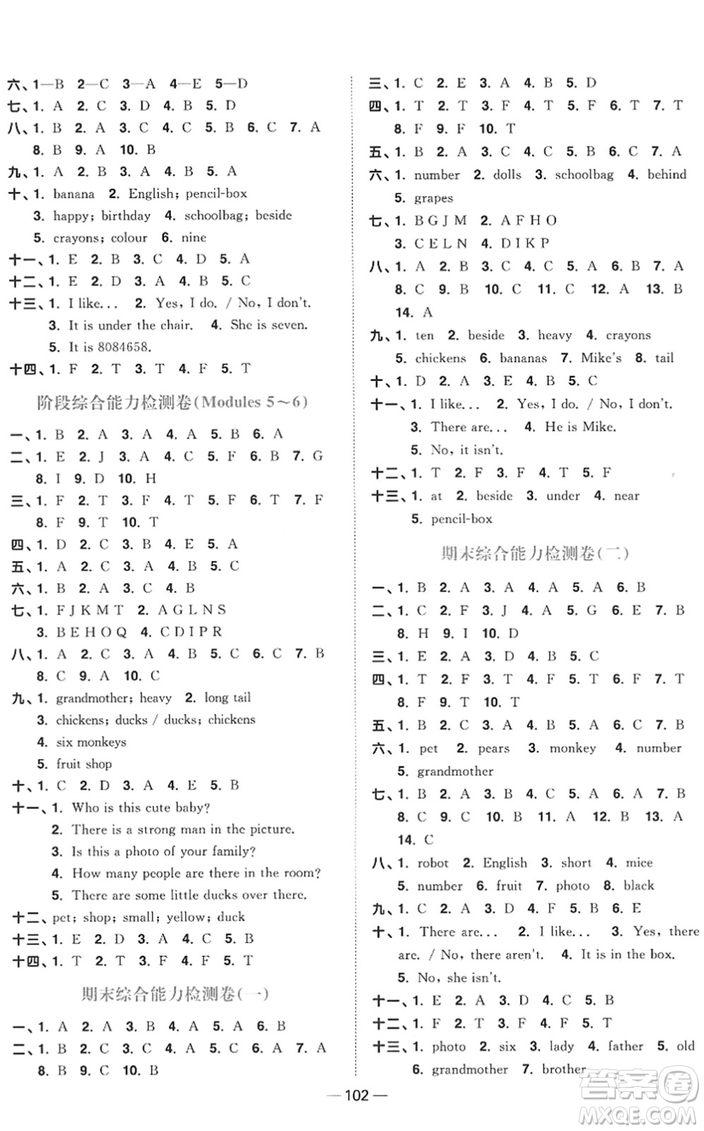 江西教育出版社2022陽光同學課時優(yōu)化作業(yè)三年級英語下冊教育科學版答案