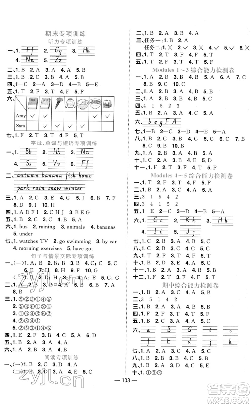 江西教育出版社2022陽(yáng)光同學(xué)課時(shí)優(yōu)化作業(yè)三年級(jí)英語(yǔ)下冊(cè)外研版答案