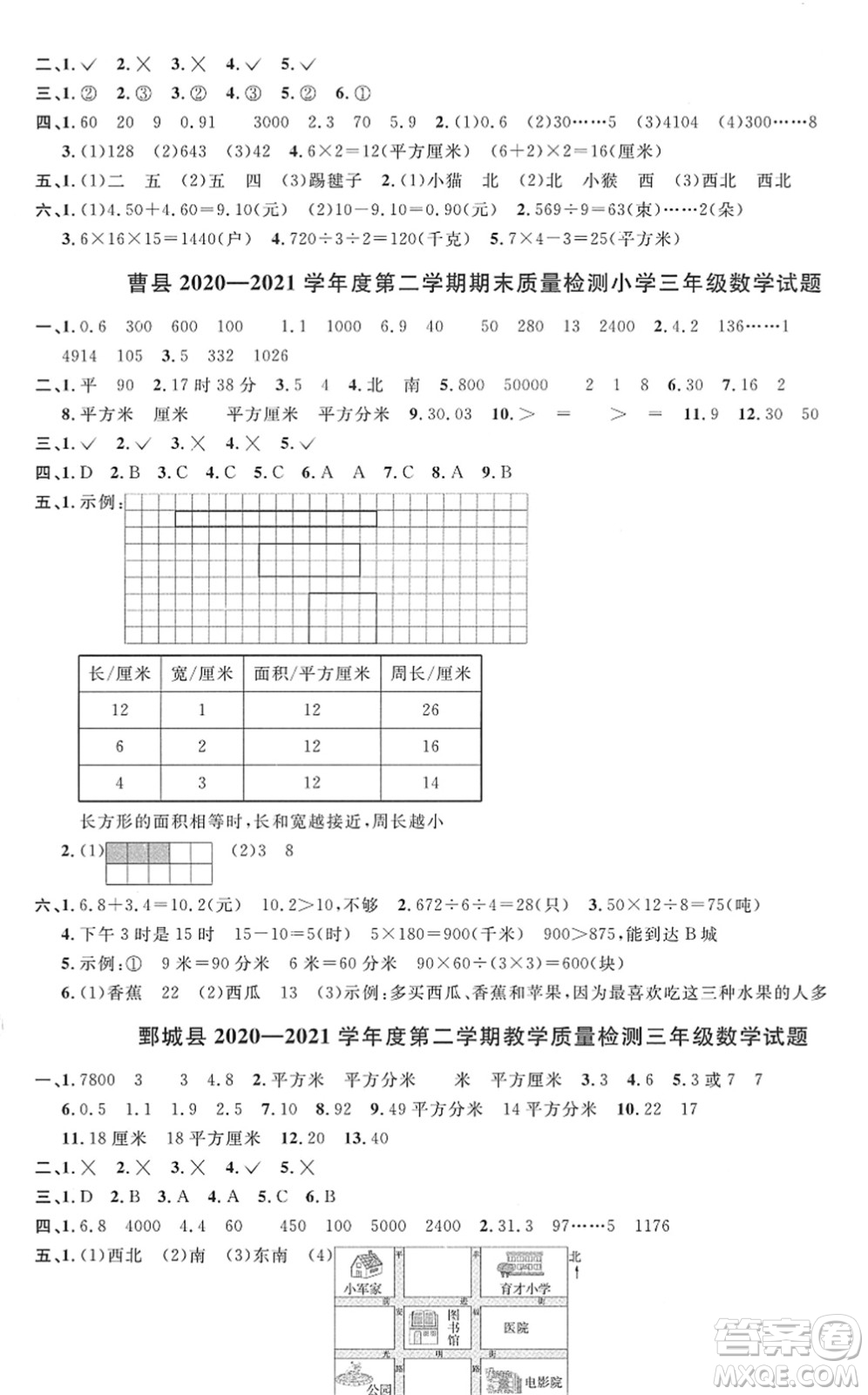 江西教育出版社2022陽光同學課時優(yōu)化作業(yè)三年級數(shù)學下冊RJ人教版菏澤專版答案