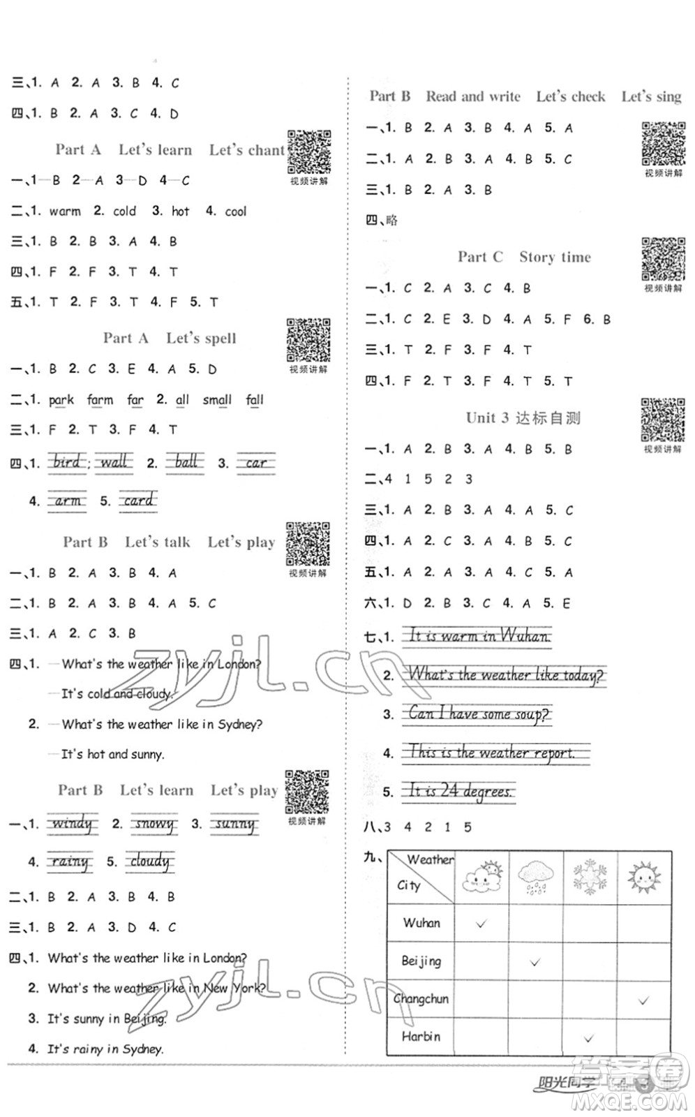 江西教育出版社2022陽(yáng)光同學(xué)課時(shí)優(yōu)化作業(yè)四年級(jí)英語下冊(cè)PEP版答案