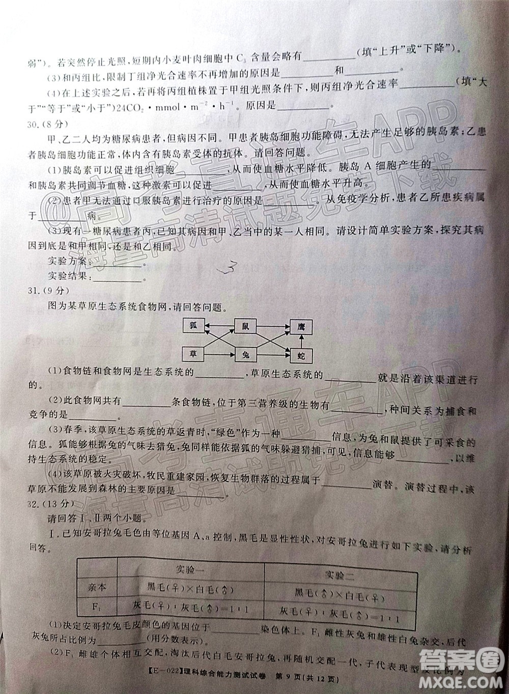 皖江名校2022屆高三第五次聯(lián)考理科綜合試題及答案