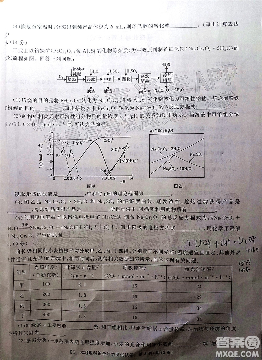 皖江名校2022屆高三第五次聯(lián)考理科綜合試題及答案