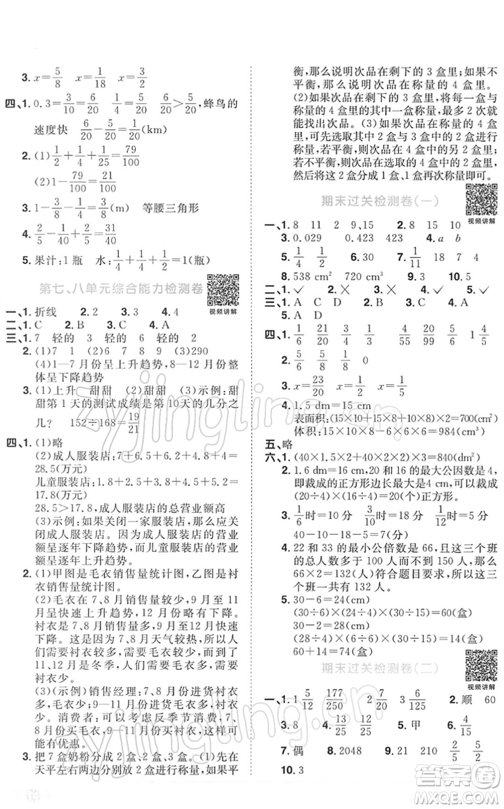 江西教育出版社2022陽(yáng)光同學(xué)課時(shí)優(yōu)化作業(yè)五年級(jí)數(shù)學(xué)下冊(cè)RJ人教版答案