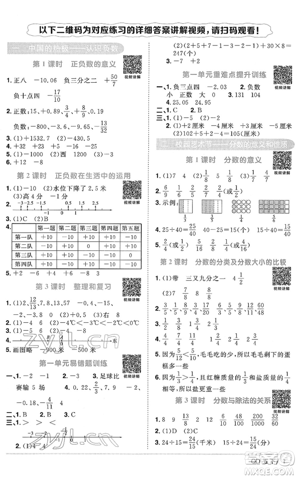 江西教育出版社2022陽(yáng)光同學(xué)課時(shí)優(yōu)化作業(yè)五年級(jí)數(shù)學(xué)下冊(cè)QD青島版答案