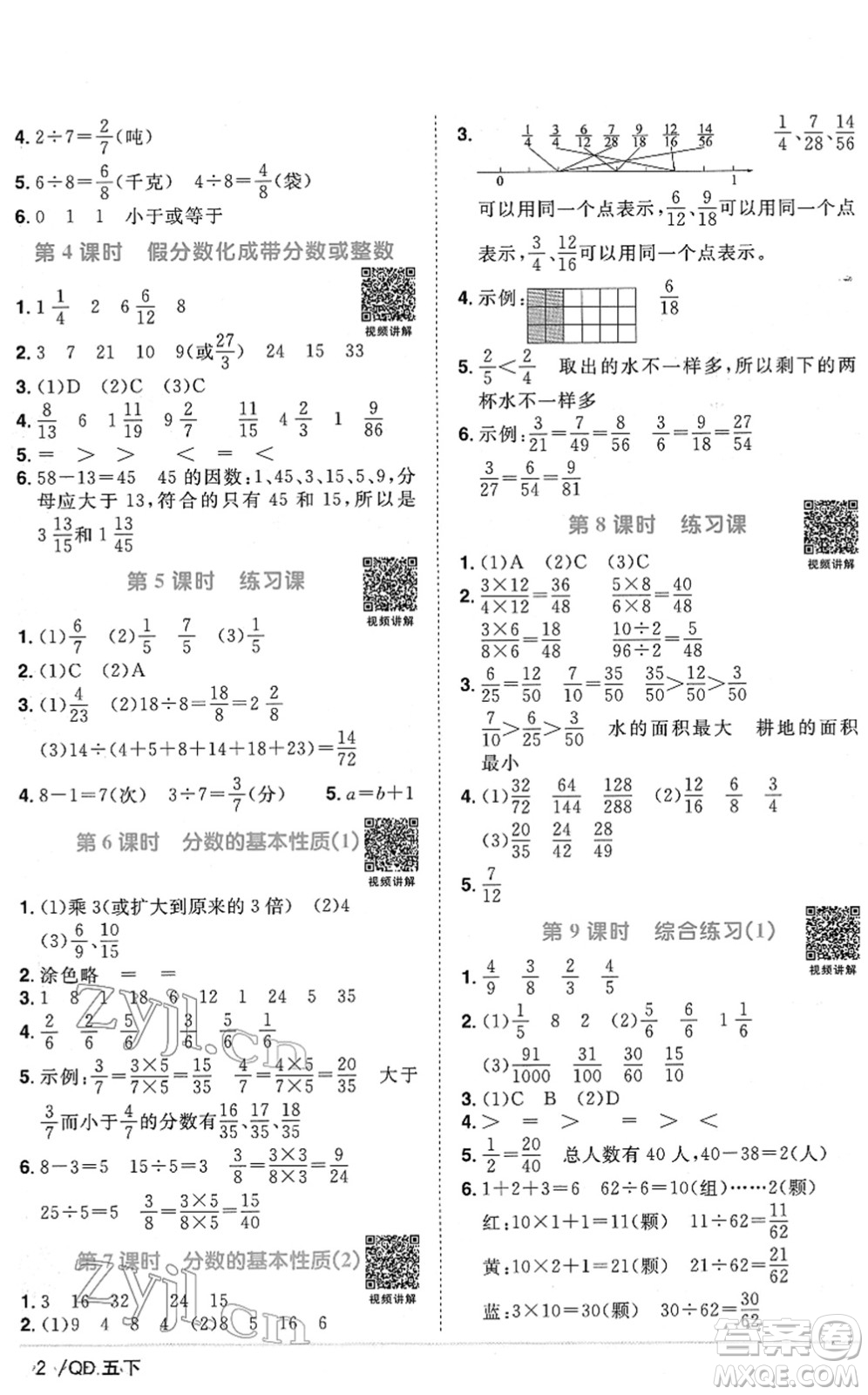 江西教育出版社2022陽(yáng)光同學(xué)課時(shí)優(yōu)化作業(yè)五年級(jí)數(shù)學(xué)下冊(cè)QD青島版答案