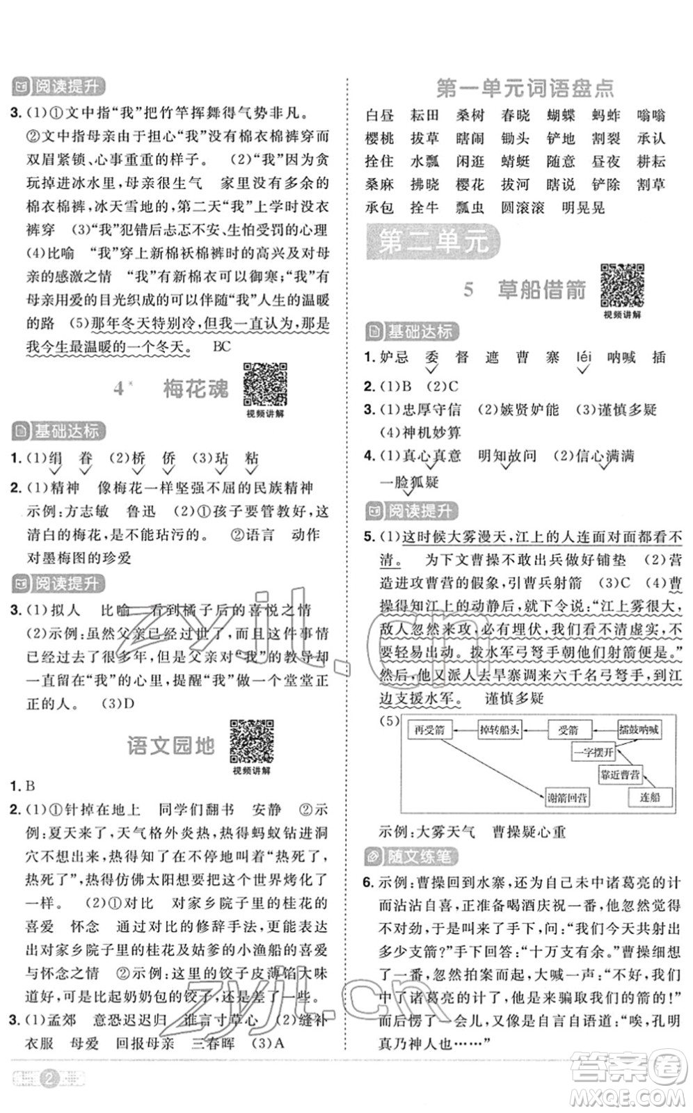 江西教育出版社2022陽光同學課時優(yōu)化作業(yè)五年級語文下冊RJ人教版菏澤專版答案