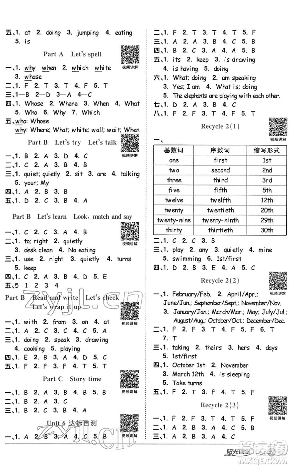 江西教育出版社2022陽光同學(xué)課時優(yōu)化作業(yè)五年級英語下冊PEP版答案