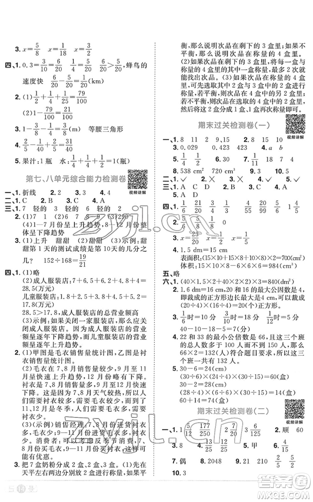 江西教育出版社2022陽(yáng)光同學(xué)課時(shí)優(yōu)化作業(yè)五年級(jí)數(shù)學(xué)下冊(cè)RJ人教版菏澤專(zhuān)版答案