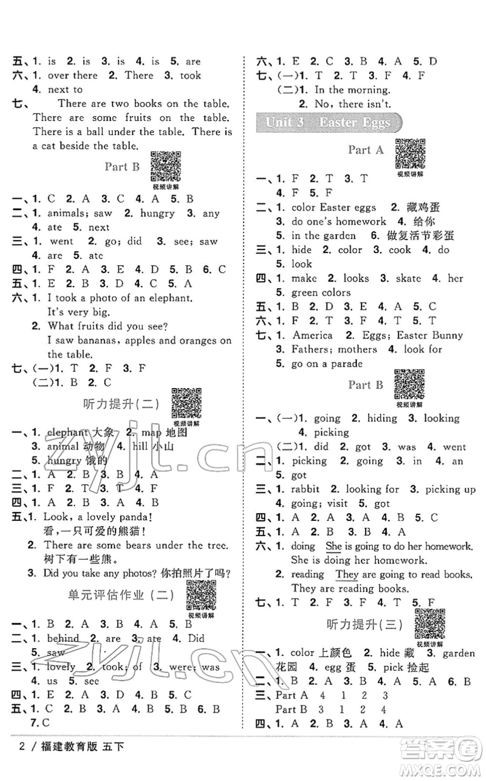 江西教育出版社2022陽(yáng)光同學(xué)課時(shí)優(yōu)化作業(yè)五年級(jí)英語(yǔ)下冊(cè)福建教育版答案