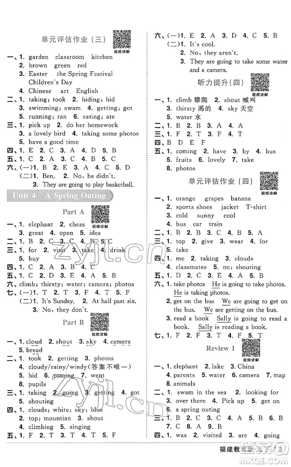 江西教育出版社2022陽(yáng)光同學(xué)課時(shí)優(yōu)化作業(yè)五年級(jí)英語(yǔ)下冊(cè)福建教育版答案