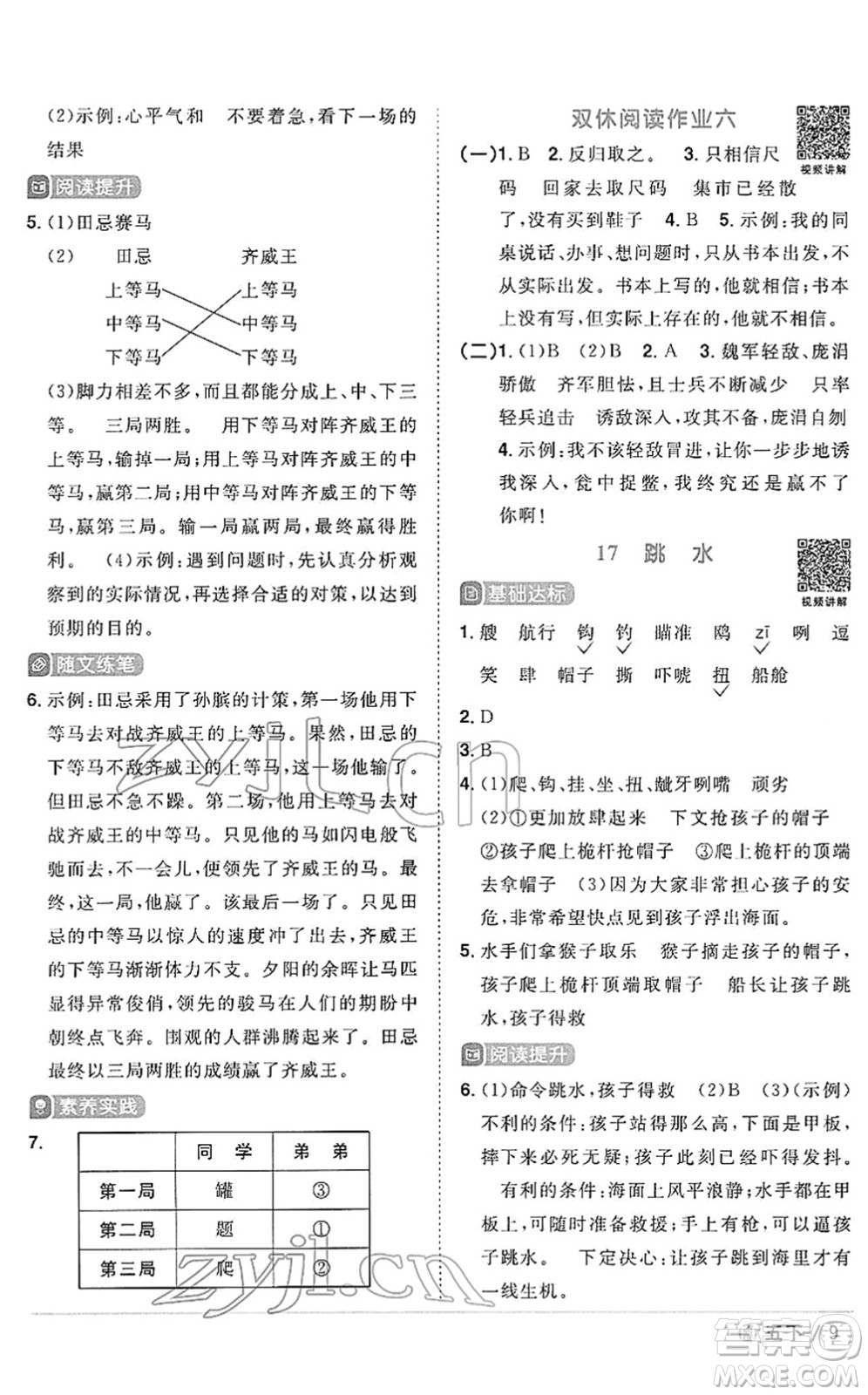 福建少年兒童出版社2022陽(yáng)光同學(xué)課時(shí)優(yōu)化作業(yè)五年級(jí)語(yǔ)文下冊(cè)RJ人教版福建專版答案