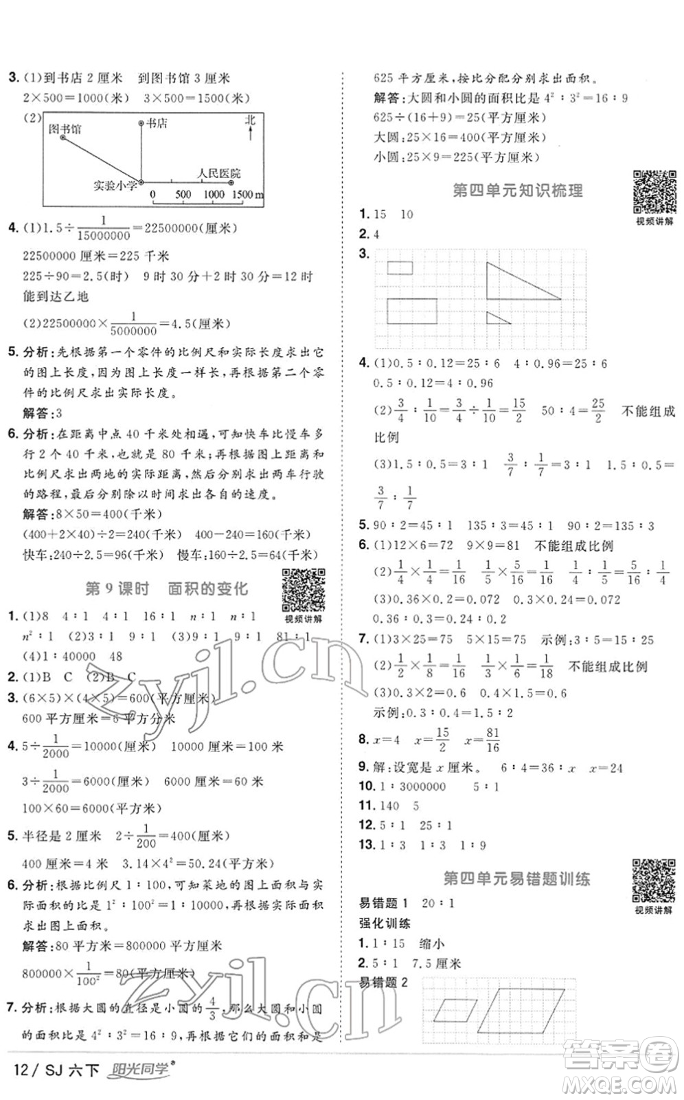 江西教育出版社2022陽光同學(xué)課時優(yōu)化作業(yè)六年級數(shù)學(xué)下冊SJ蘇教版答案