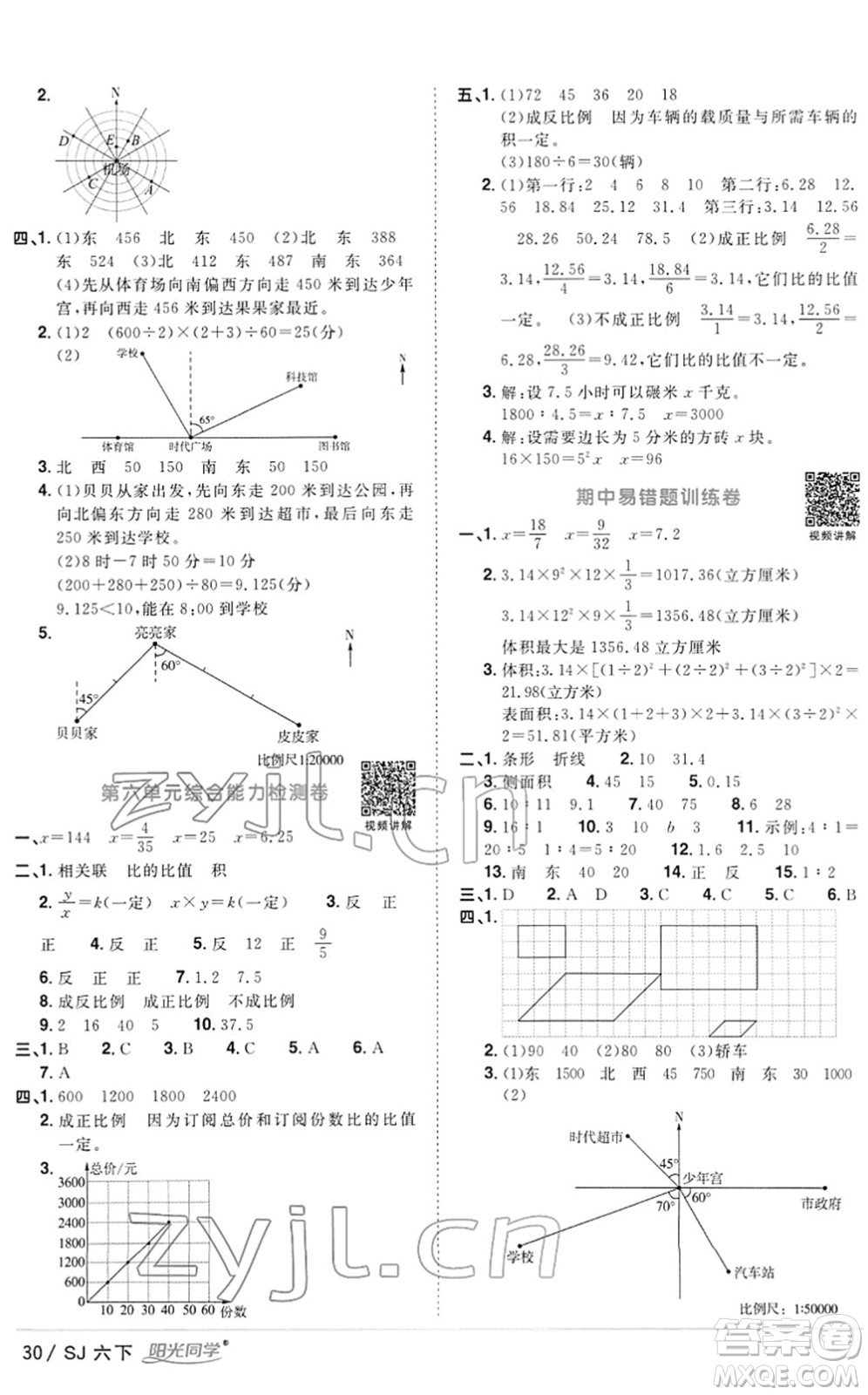 江西教育出版社2022陽光同學(xué)課時優(yōu)化作業(yè)六年級數(shù)學(xué)下冊SJ蘇教版答案