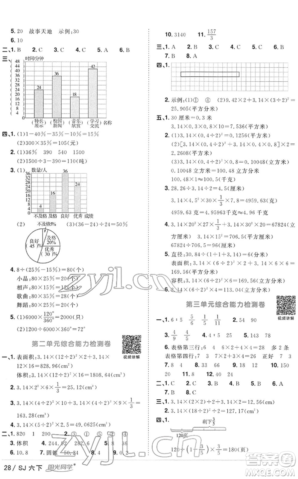 江西教育出版社2022陽光同學(xué)課時優(yōu)化作業(yè)六年級數(shù)學(xué)下冊SJ蘇教版答案