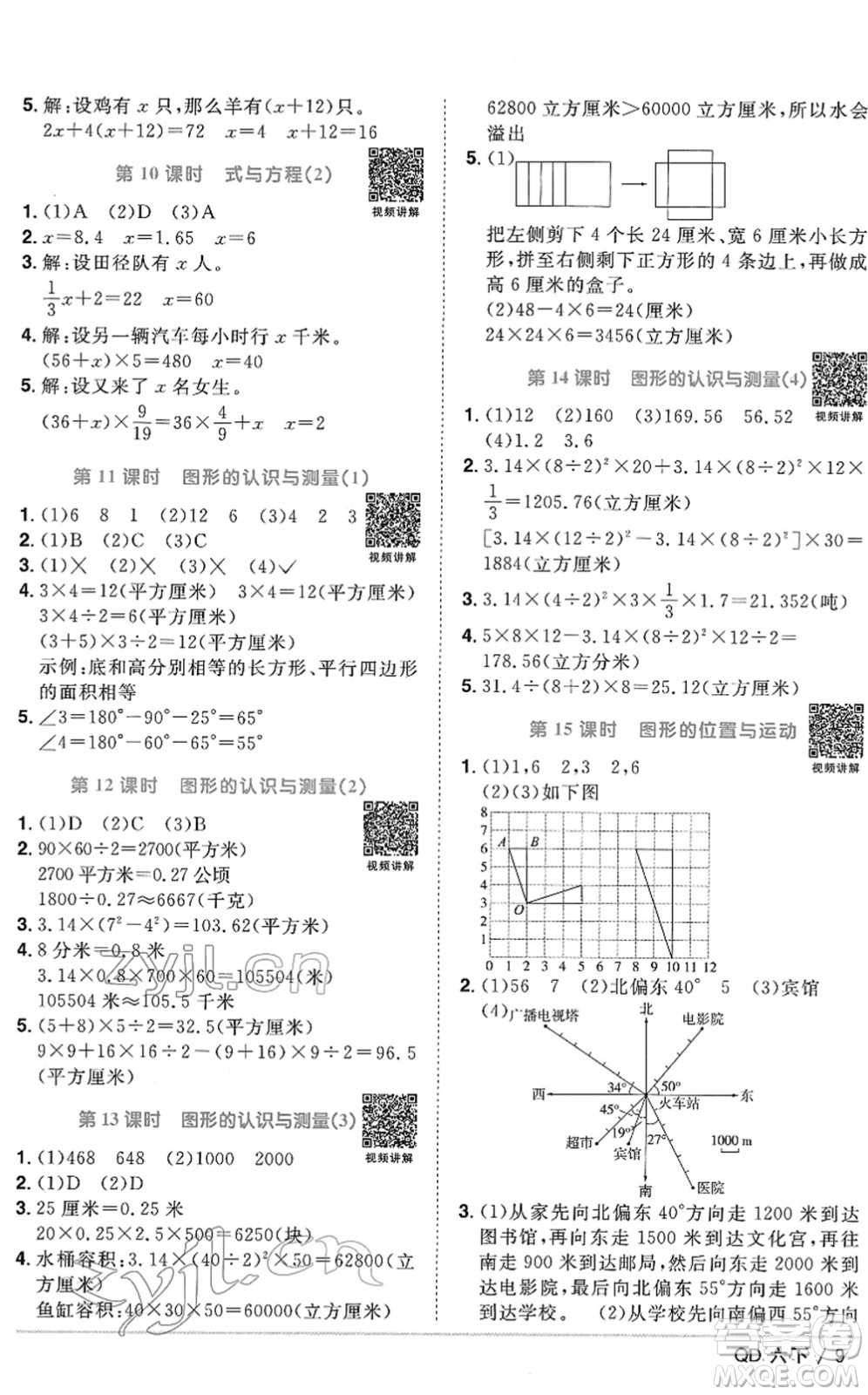 江西教育出版社2022陽光同學(xué)課時優(yōu)化作業(yè)六年級數(shù)學(xué)下冊QD青島版答案