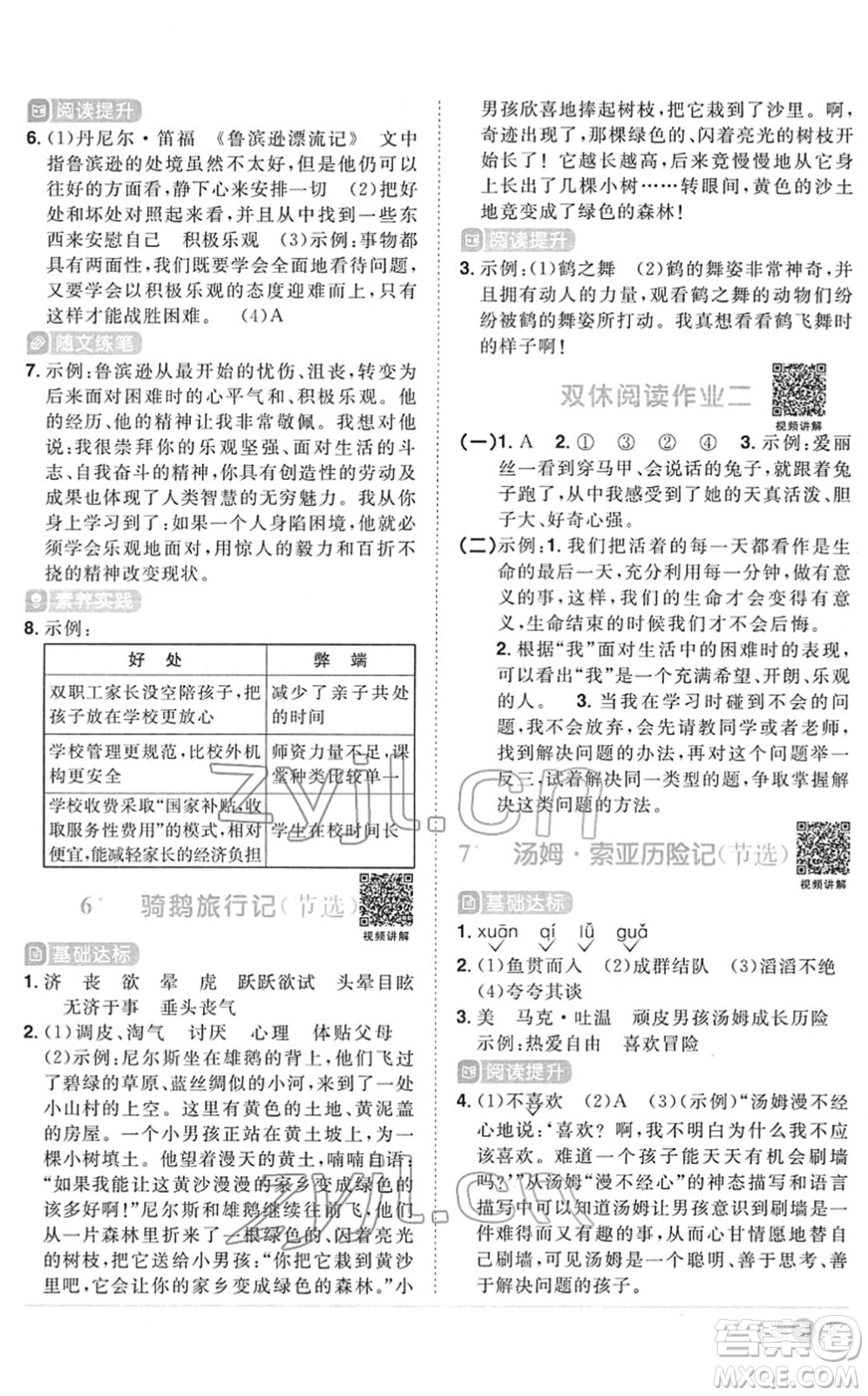 江西教育出版社2022陽光同學(xué)課時(shí)優(yōu)化作業(yè)六年級(jí)語文下冊RJ人教版菏澤專版答案