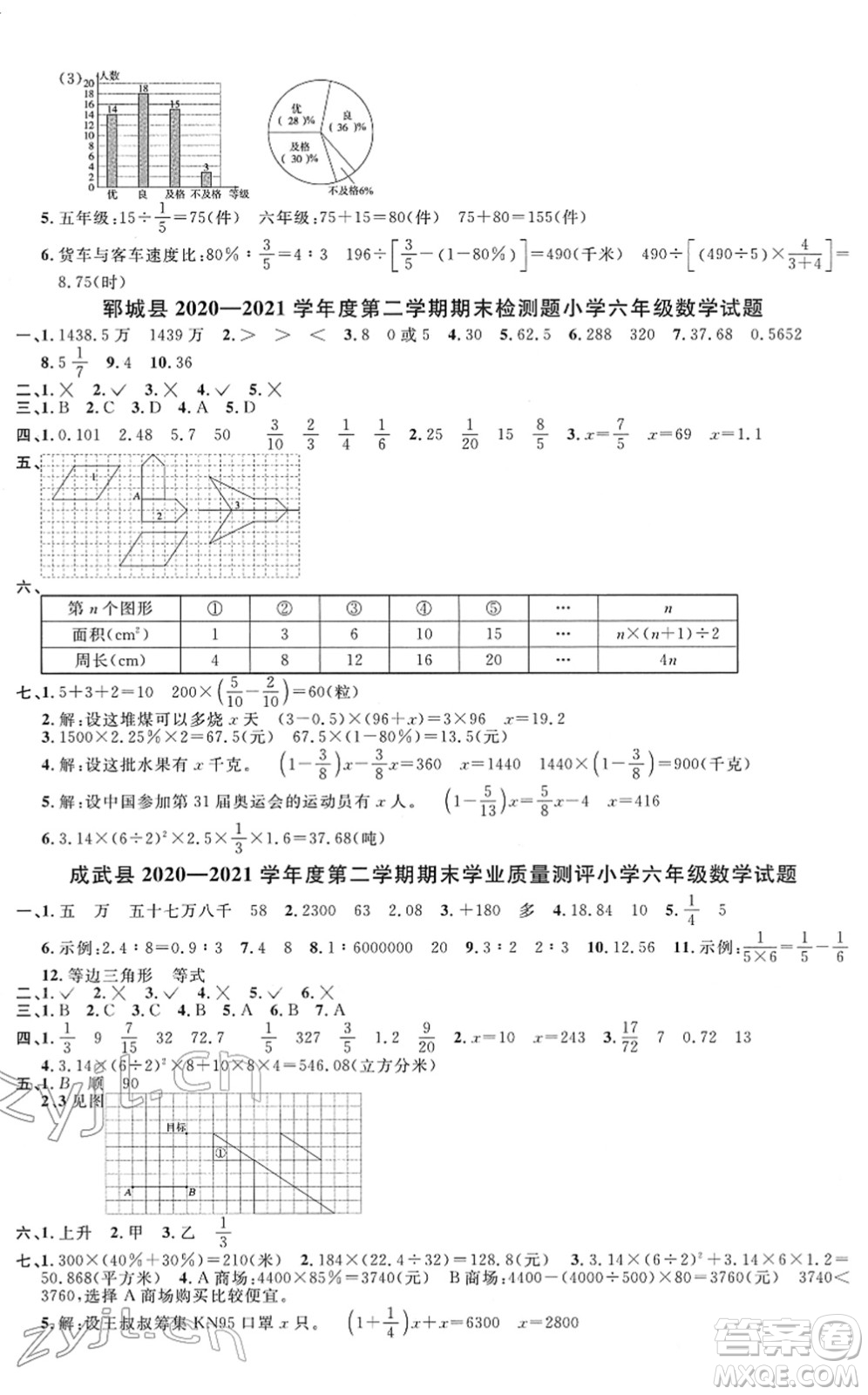 江西教育出版社2022陽光同學(xué)課時(shí)優(yōu)化作業(yè)六年級(jí)數(shù)學(xué)下冊(cè)RJ人教版菏澤專版答案