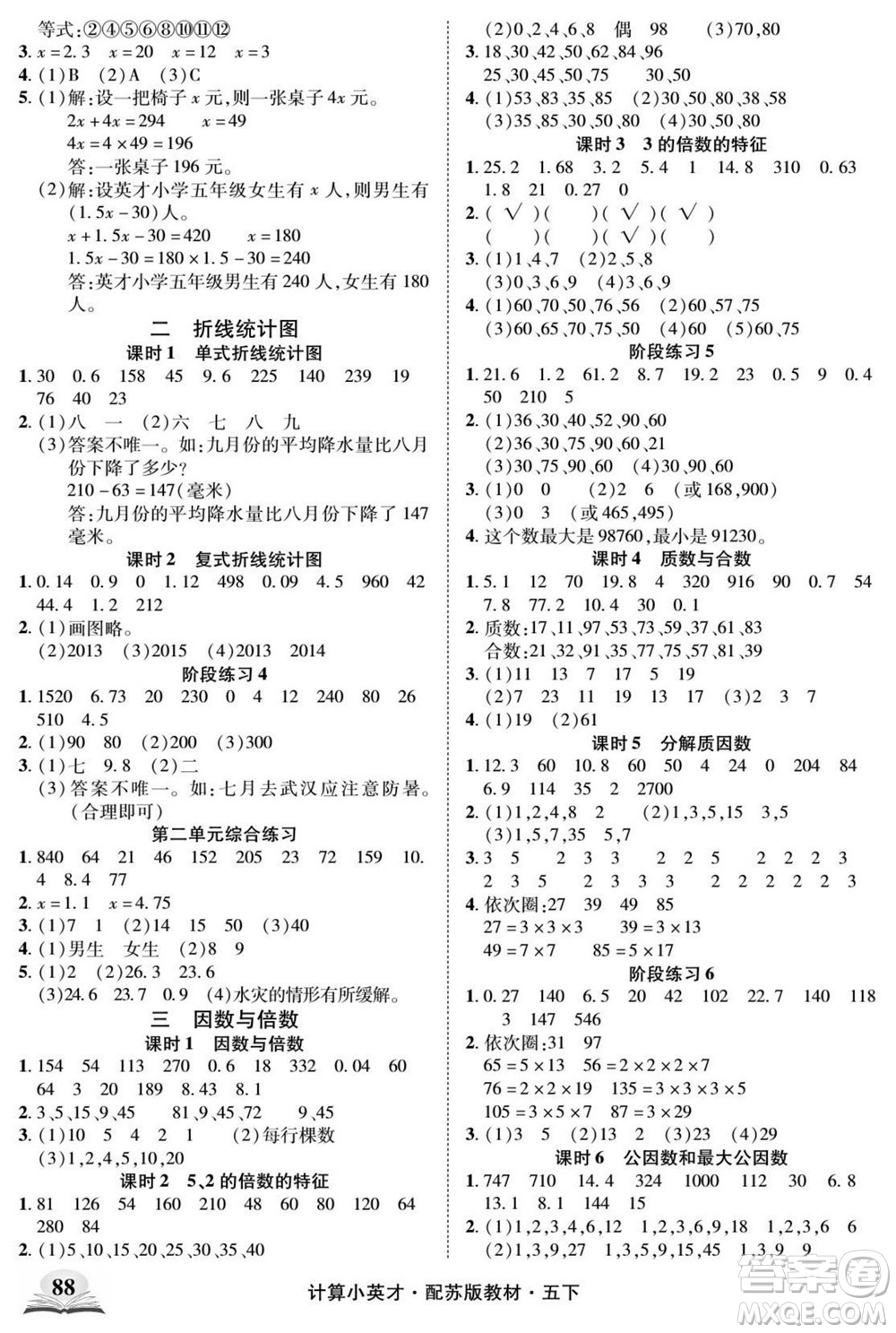 長江少年兒童出版社2022計算小英才數(shù)學(xué)五年級下冊蘇教版答案