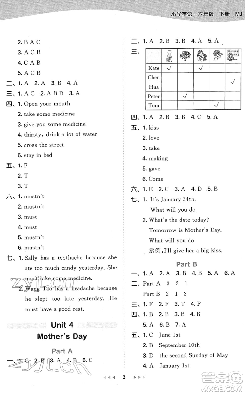 教育科學(xué)出版社2022春季53天天練六年級(jí)英語(yǔ)下冊(cè)MJ閩教版答案