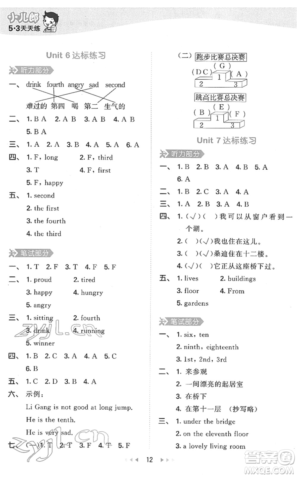 教育科學(xué)出版社2022春季53天天練五年級英語下冊MJ閩教版答案