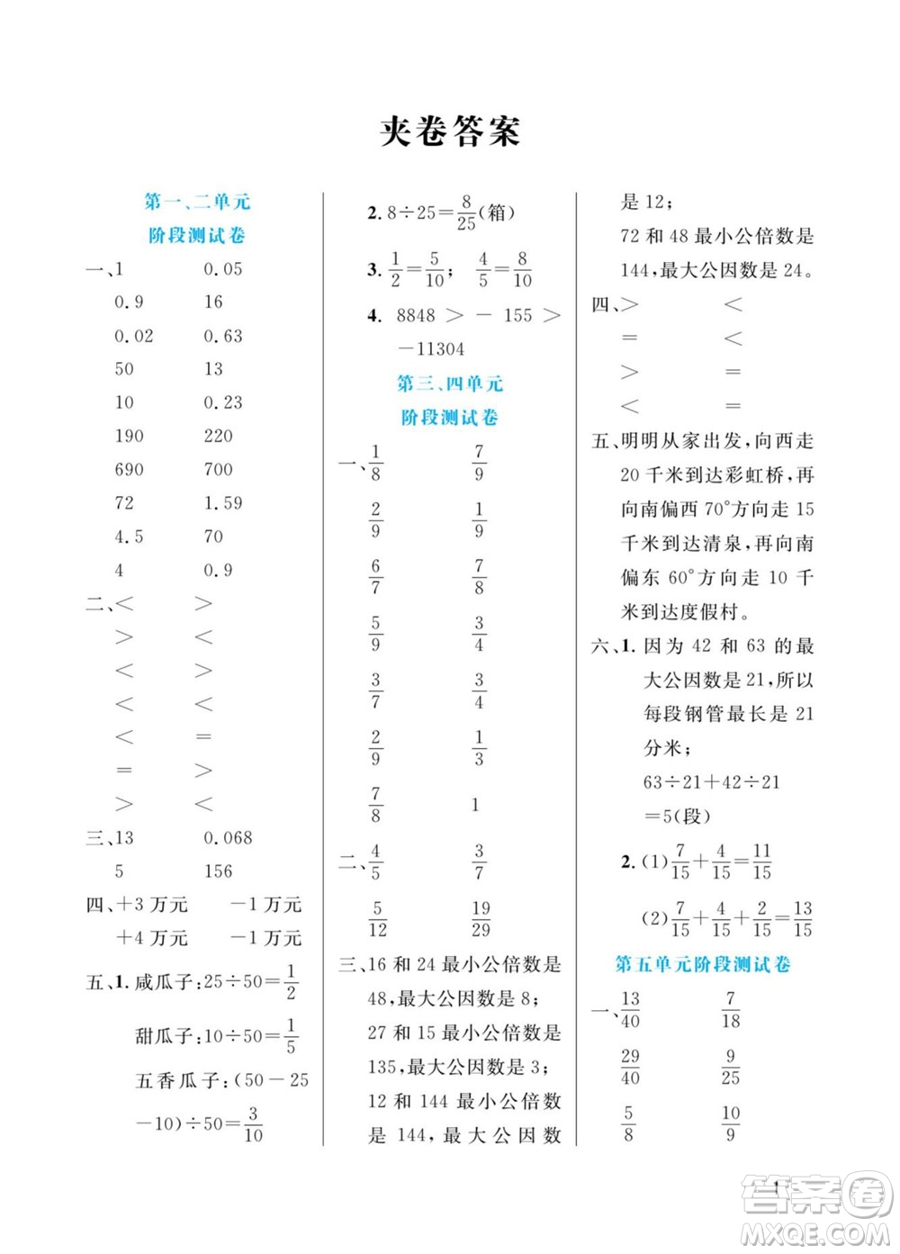 北方婦女兒童出版社2022黃岡口算天天練五年級下冊數學QD青島版答案