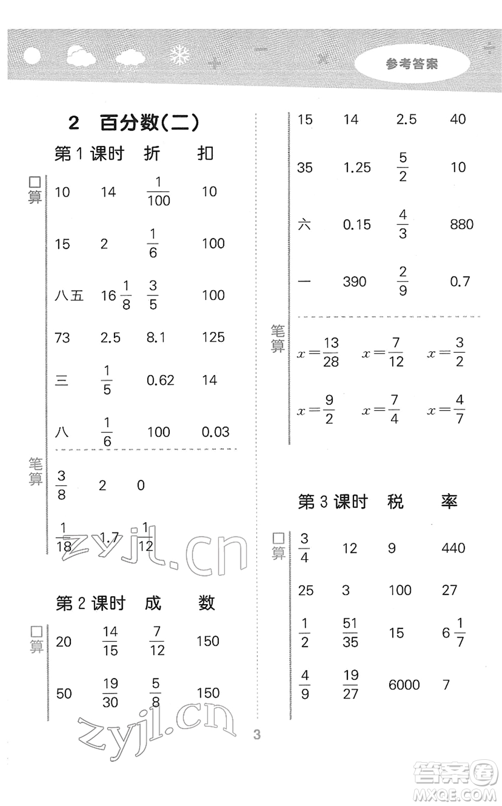 教育科學(xué)出版社2022小學(xué)口算大通關(guān)六年級數(shù)學(xué)下冊RJ人教版答案