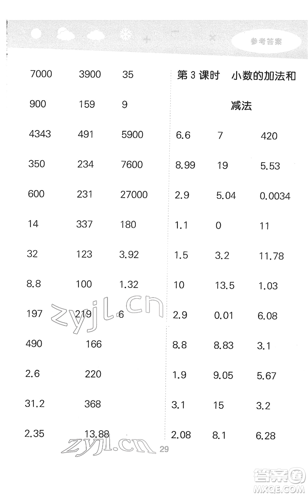 教育科學(xué)出版社2022小學(xué)口算大通關(guān)四年級(jí)數(shù)學(xué)下冊RJ人教版答案