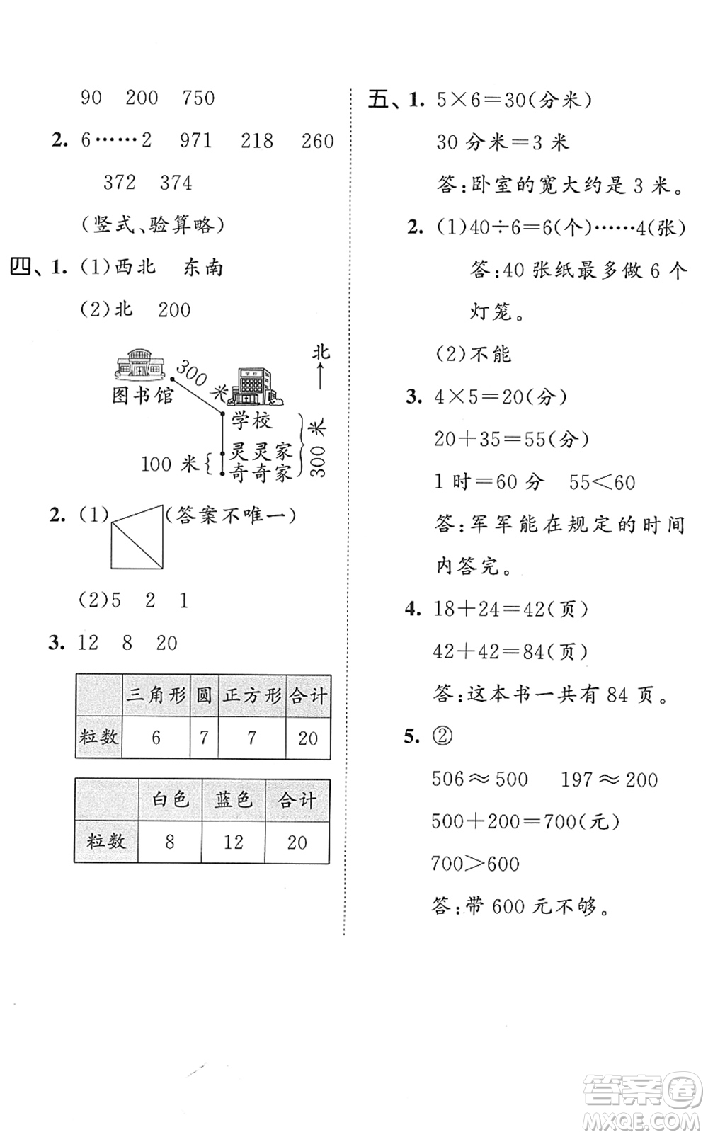 西安出版社2022春季53全優(yōu)卷二年級(jí)數(shù)學(xué)下冊SJ蘇教版答案