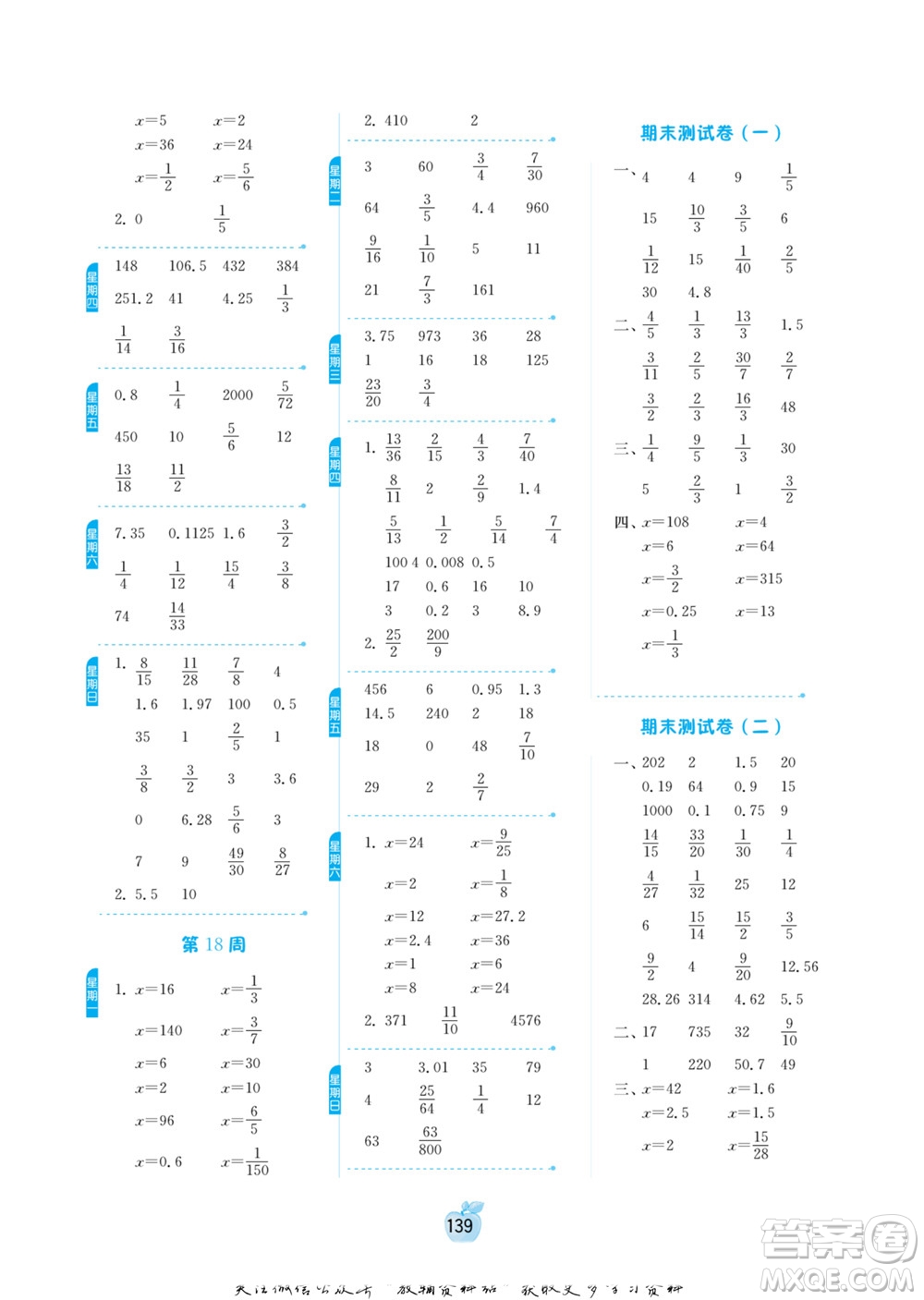 江蘇人民出版社2022小學(xué)數(shù)學(xué)計(jì)算高手六年級下冊RMJY人教版答案