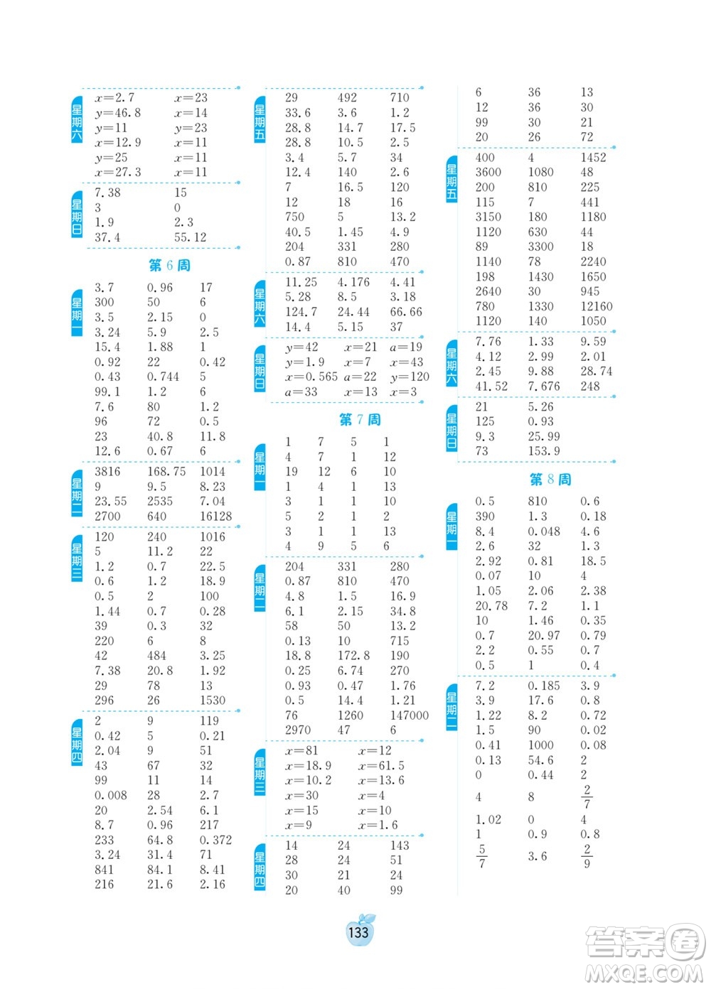 江蘇人民出版社2022小學數學計算高手五年級下冊JSJY蘇教版答案