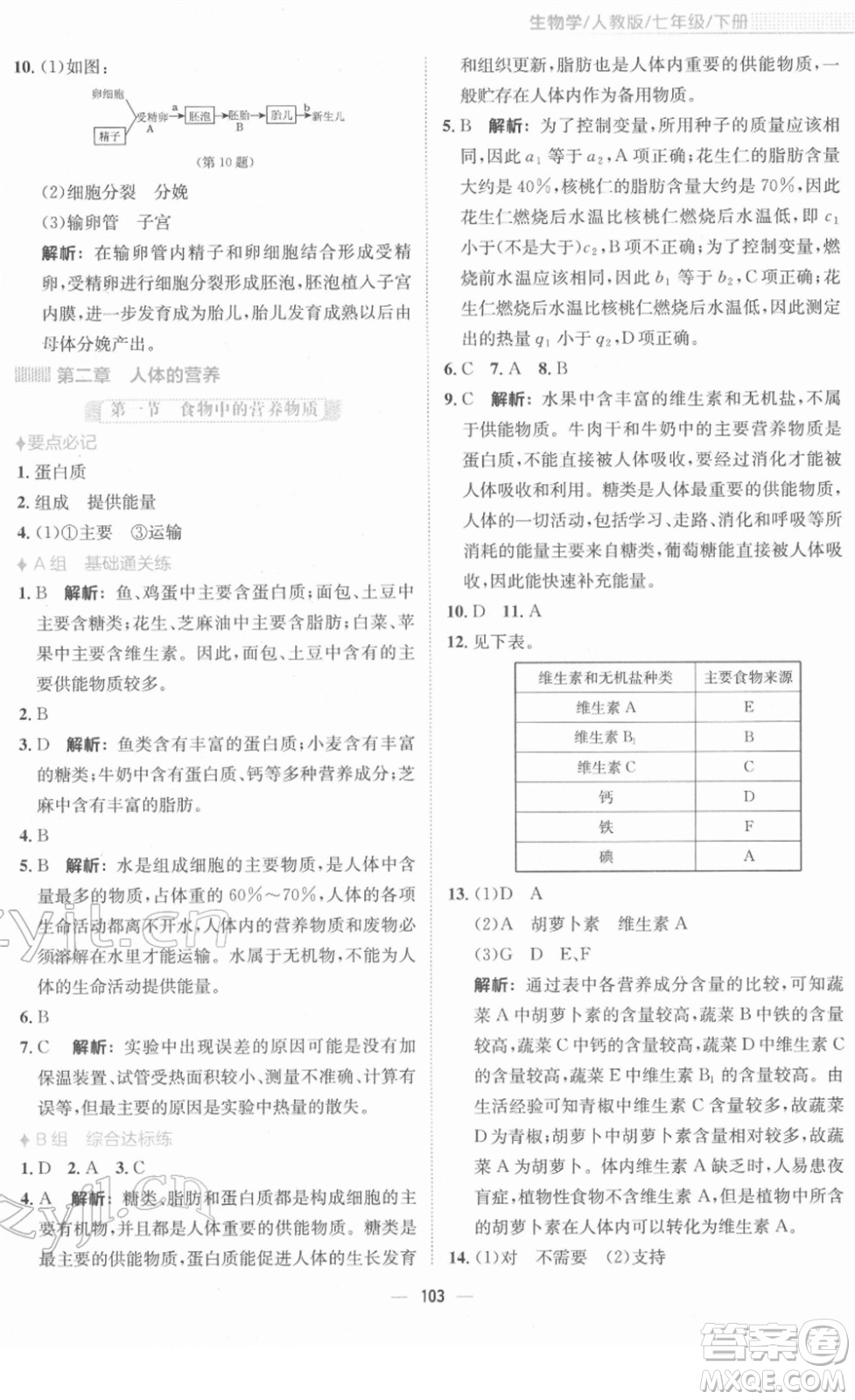 安徽教育出版社2022新編基礎(chǔ)訓(xùn)練七年級(jí)生物下冊(cè)人教版答案