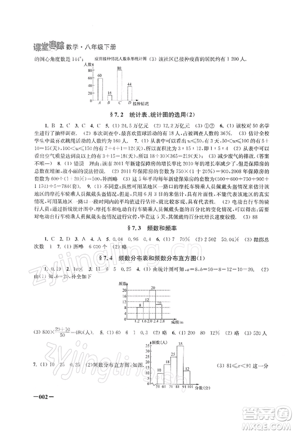 江蘇鳳凰美術(shù)出版社2022課堂追蹤八年級(jí)數(shù)學(xué)下冊(cè)蘇科版參考答案