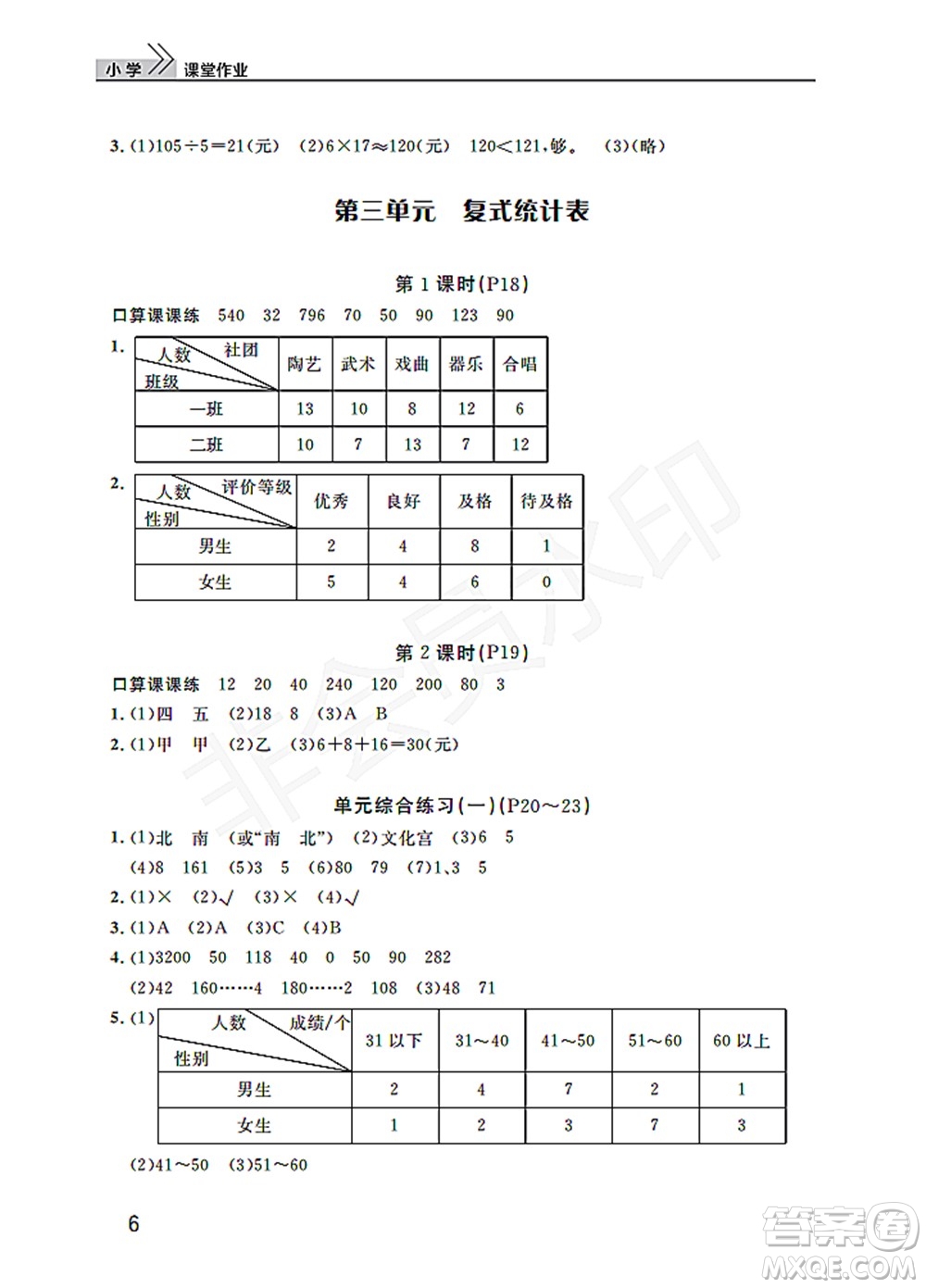 武漢出版社2022智慧學(xué)習(xí)天天向上課堂作業(yè)三年級數(shù)學(xué)下冊人教版答案