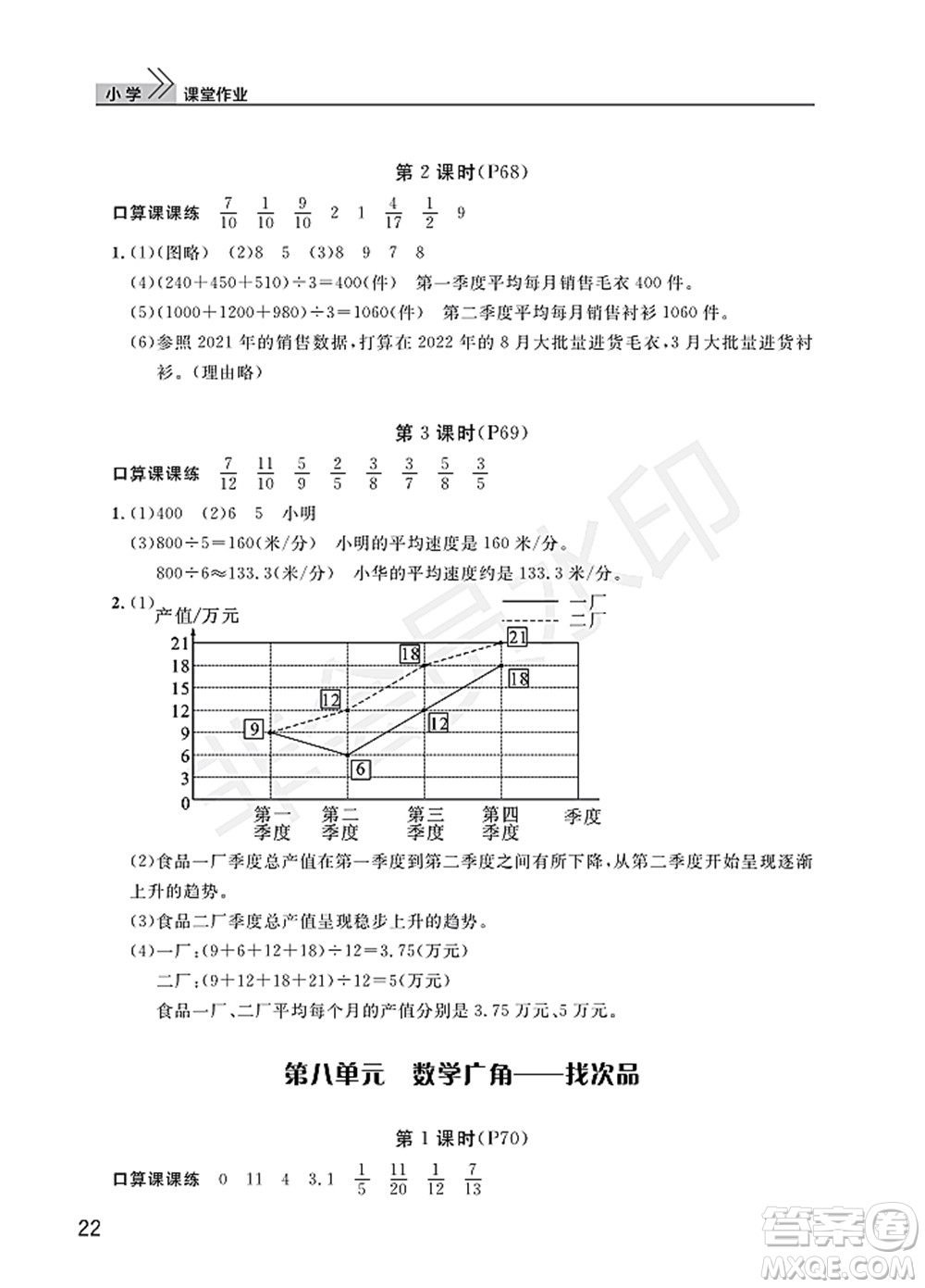 武漢出版社2022智慧學習天天向上課堂作業(yè)五年級數學下冊人教版答案