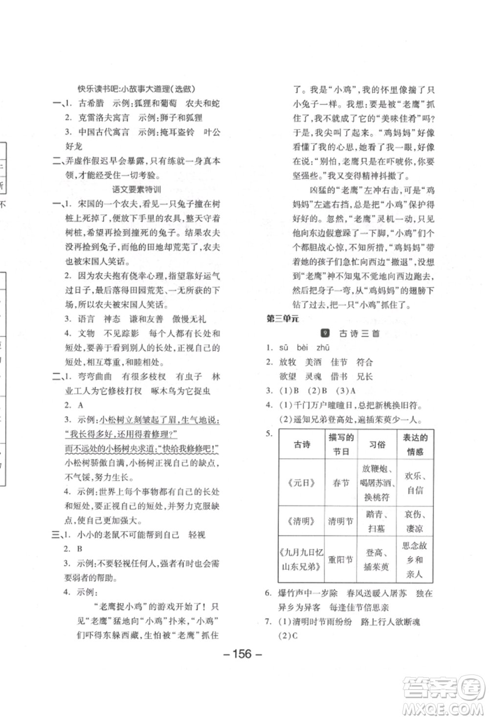 開明出版社2022全品學(xué)練考三年級(jí)語(yǔ)文下冊(cè)人教版江蘇專版參考答案