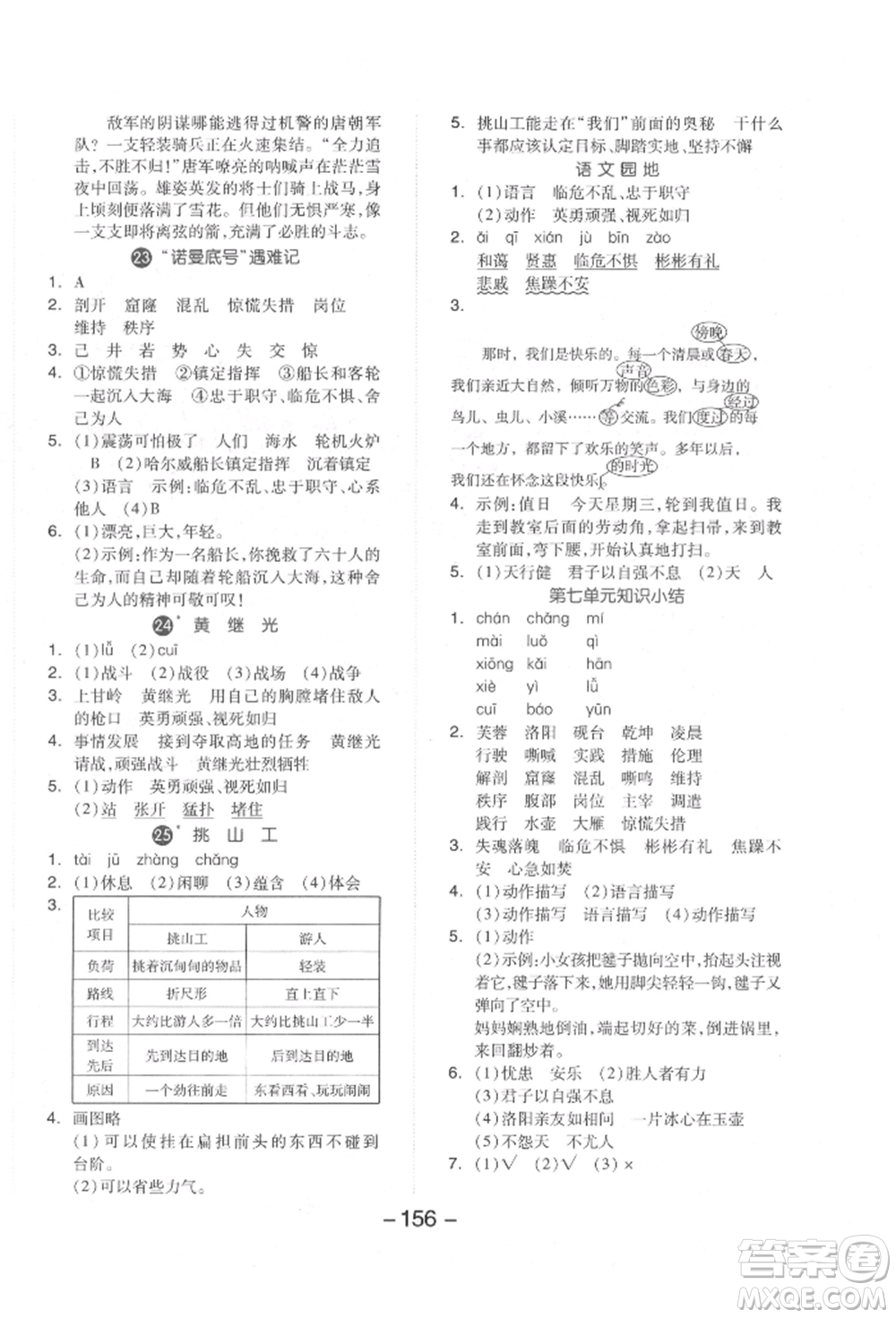 開(kāi)明出版社2022全品學(xué)練考四年級(jí)語(yǔ)文下冊(cè)人教版參考答案